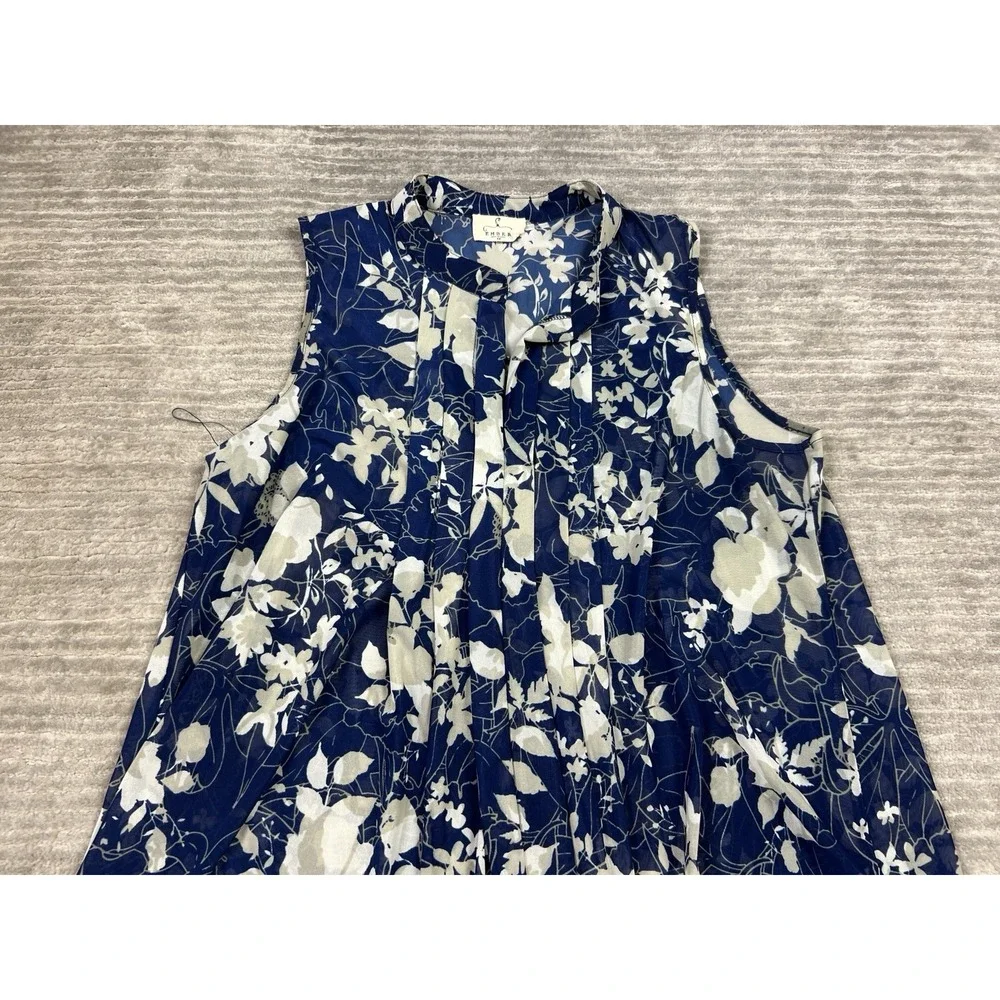 Ember‎ Top Womens 1X Blue Floral Sleeveless Sheer V-Neck Polyester - Picture 2 of 12